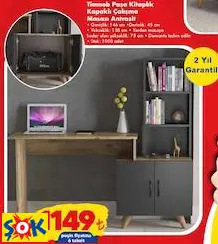 TİAMOB PAŞA KİTAPLIK KAPAKLI ÇALIŞMA MASASI ANTRASİT
